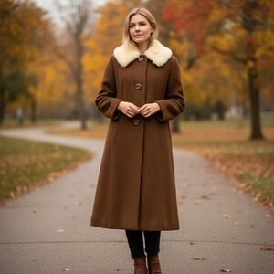 Vintage Lowenstein's Memphis Wool Boucle Mink Fur Collar Coat Brown ILGWU Tag